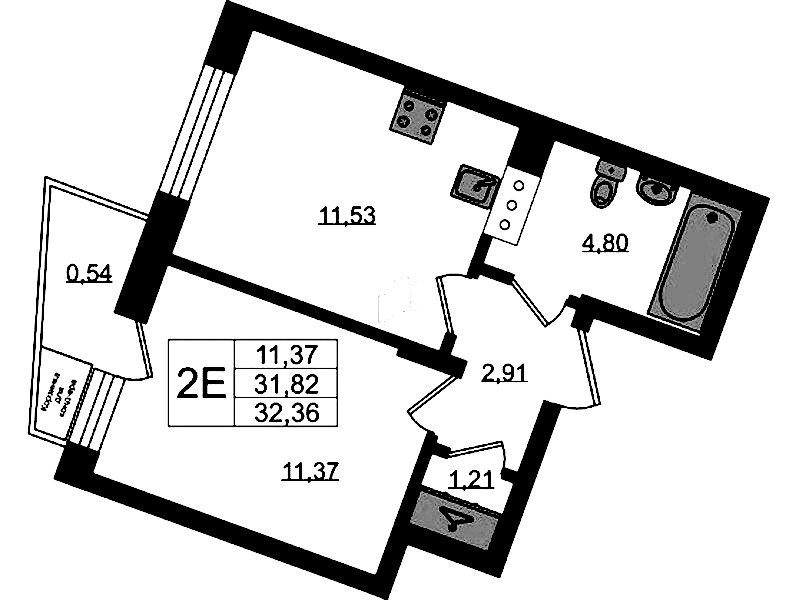 1-комнатная квартира 32.36 м², 6/11 эт., ЖК «VEREN NORT Сертолово»
